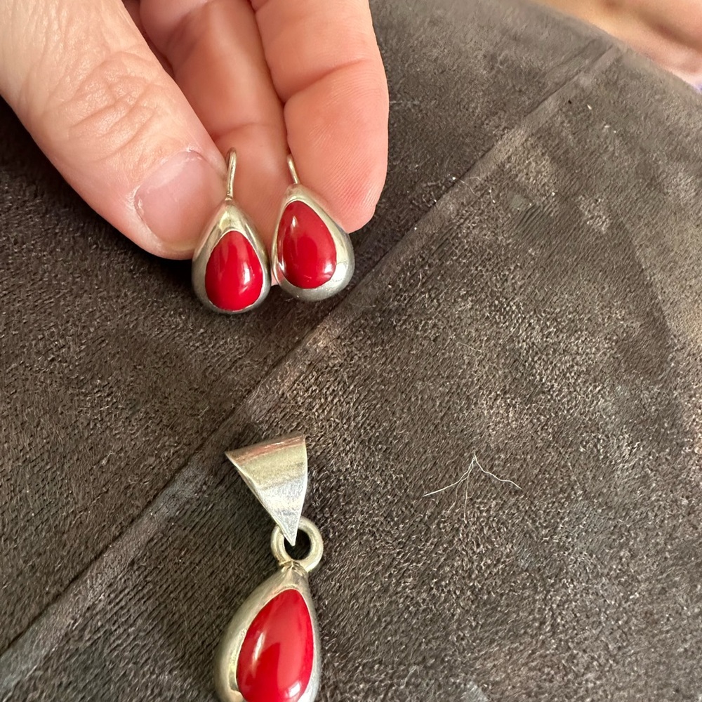 Elegant Red and Silver Jewelry Set